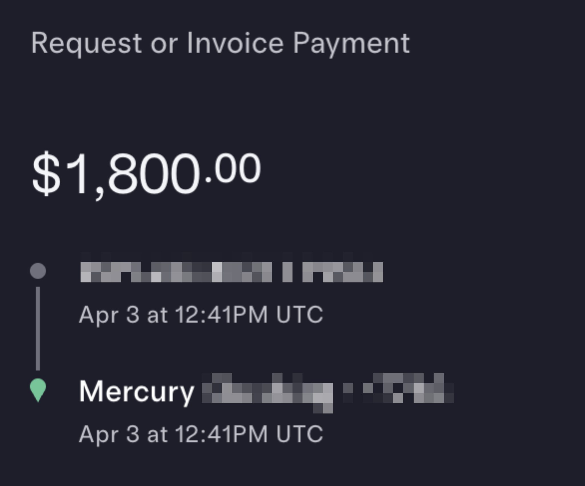 Original USD client payment of $1,800