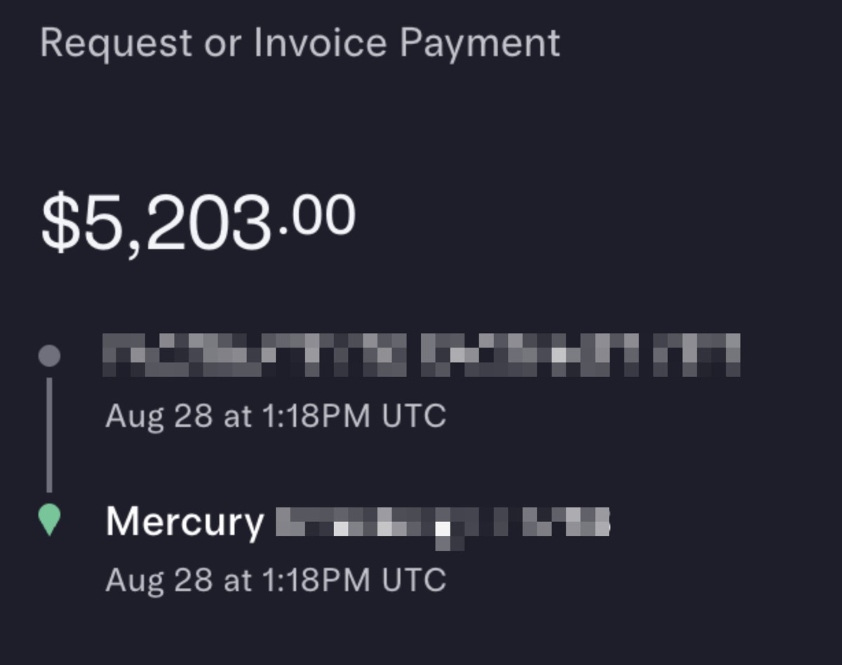 Original USD client payment of $5,203