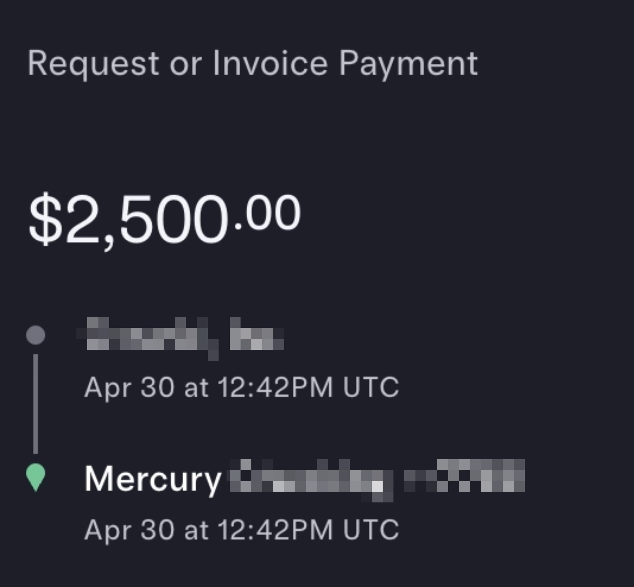 Original USD client payment of $2,500